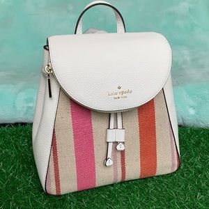 KATE SPADE MD FLP BACKPACK Leila Striped Canvs